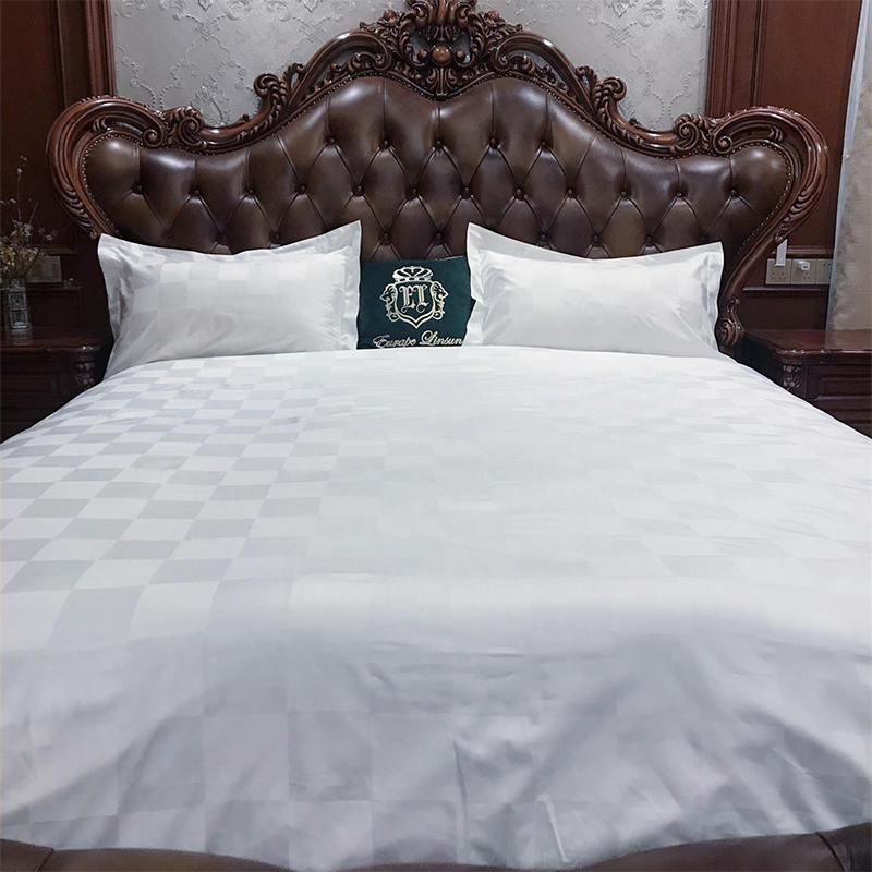 60s Cíor Cotton White Sateen Dobby Seiceáil Tacair Chlúdaigh Duvet Leaba Óstán